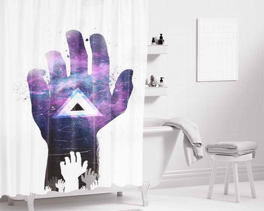 Hand Triangle Bathroom Shower Curtain Fabric Waterproof | 66 X 72 Inch