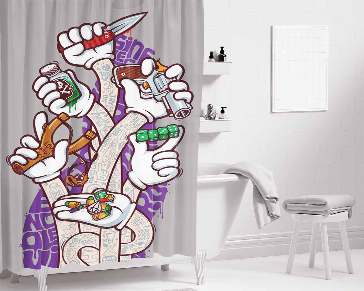 Hand Visitol Art Cash Bathroom Shower Curtain Fabric Waterproof | 66 X 72 Inch