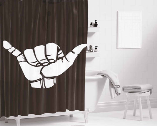 Hang Loose Hand Sign Gray Bathroom Shower Curtain Fabric Waterproof | 66 X 72 Inch