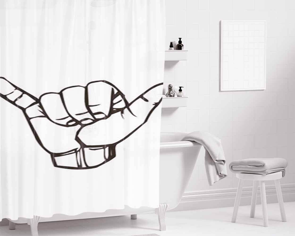 Hang Loose Hand Sign Bathroom Shower Curtain Fabric Waterproof | 66 X 72 Inch