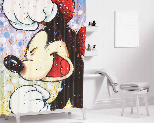 Happily Ever Laughter Mickey Bathroom Shower Curtain Fabric Waterproof | 66 X 72 Inch