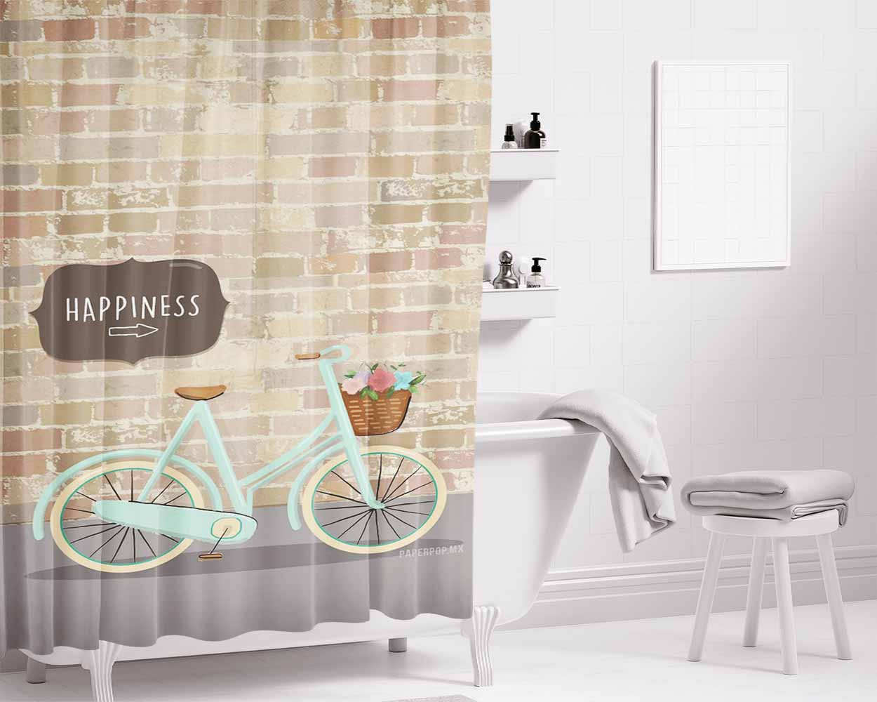 Happiness Bathroom Shower Curtain Fabric Waterproof | 66 X 72 Inch