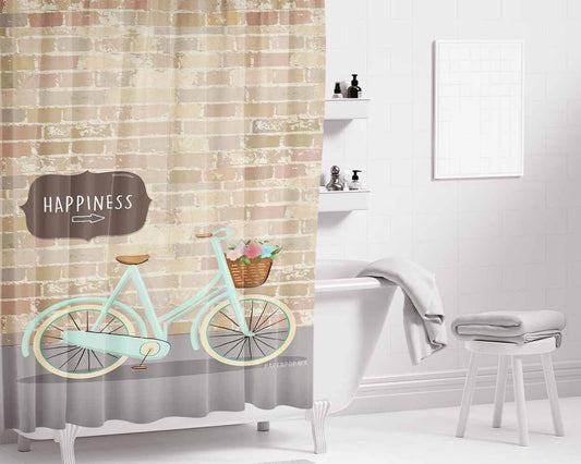 Happiness Bathroom Shower Curtain Fabric Waterproof | 66 X 72 Inch