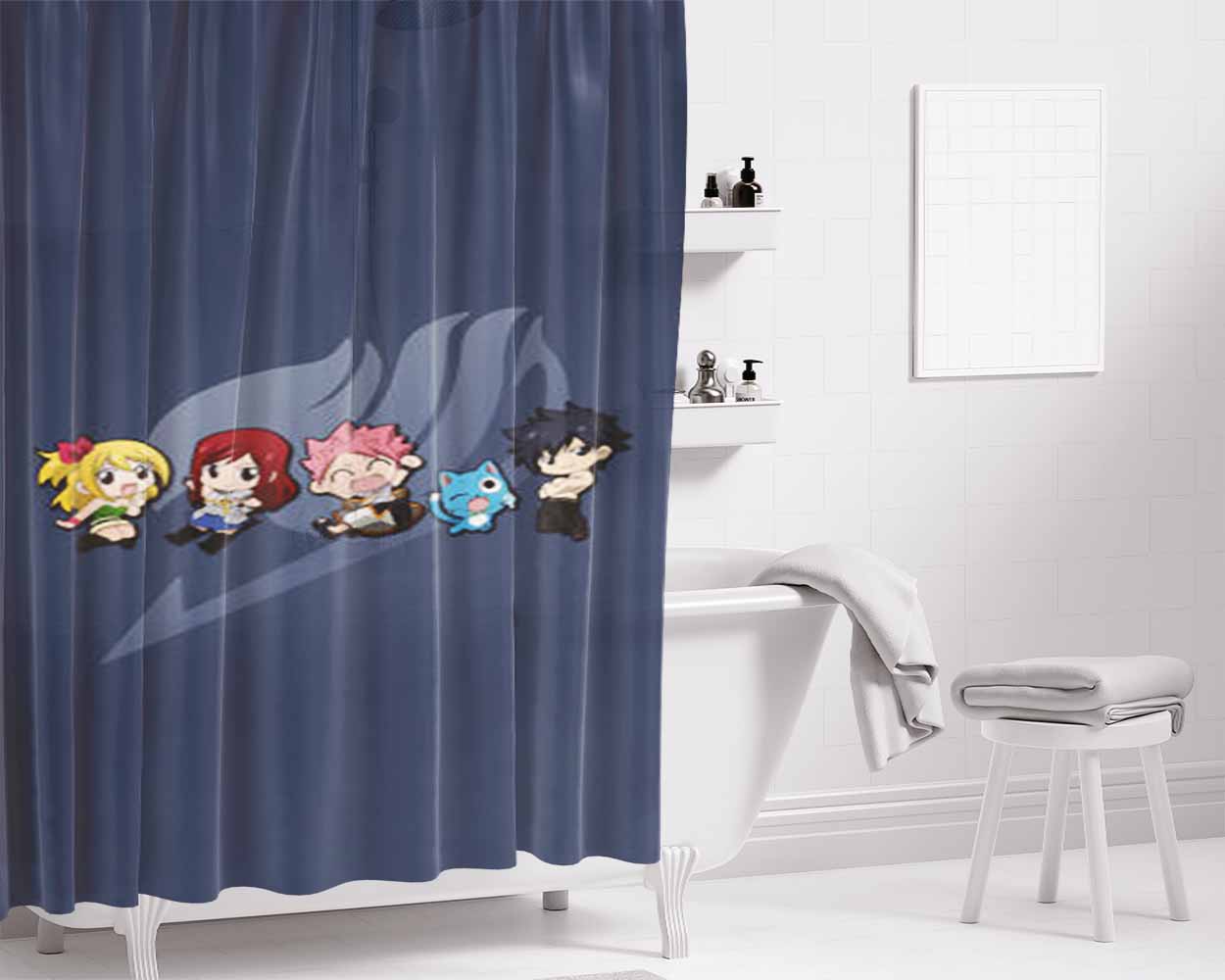 Happy Fairy Tail Chibi Bathroom Shower Curtain Fabric Waterproof | 66 X 72 Inch