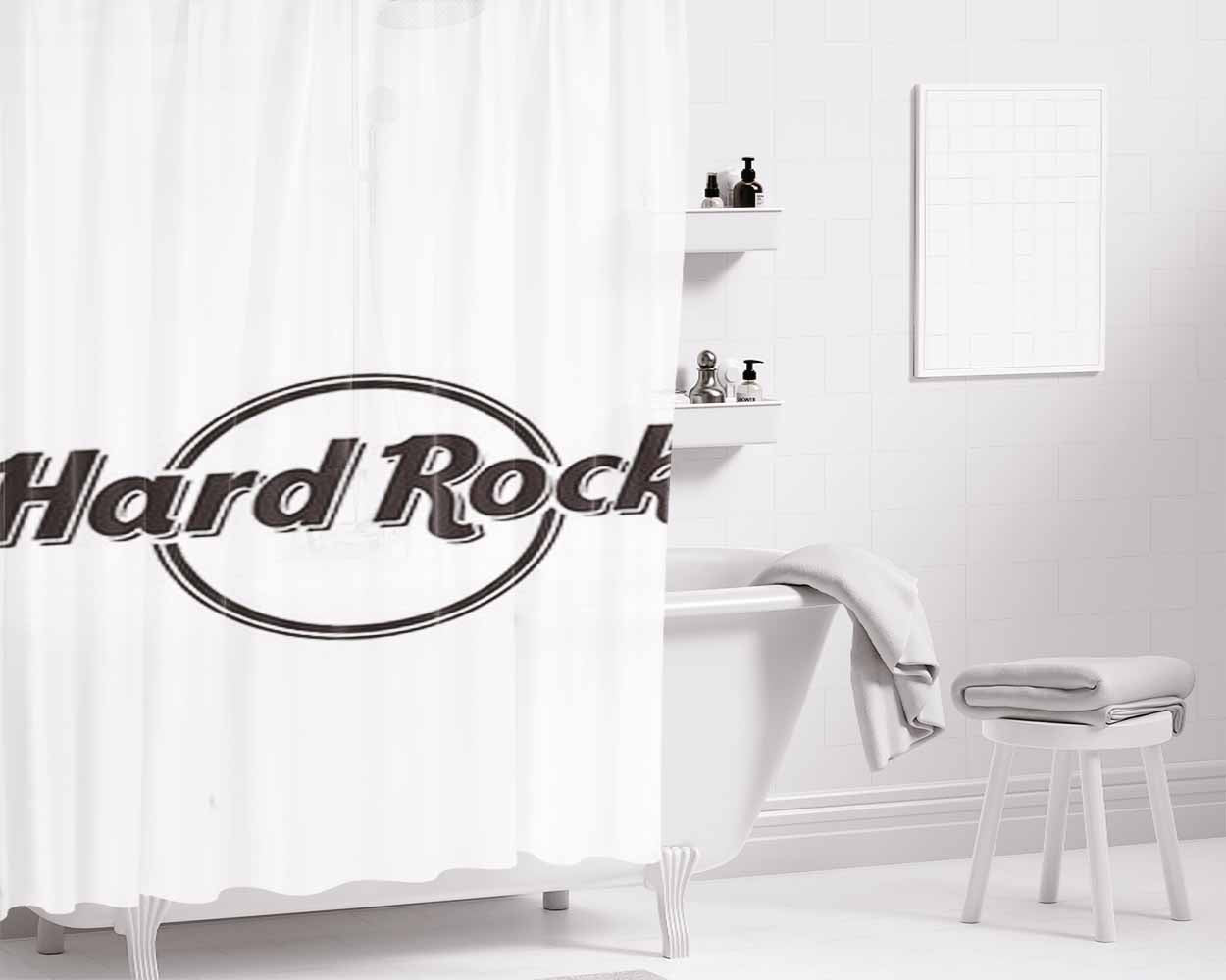 Hard Rock Logo White Bathroom Shower Curtain Fabric Waterproof | 66 X 72 Inch