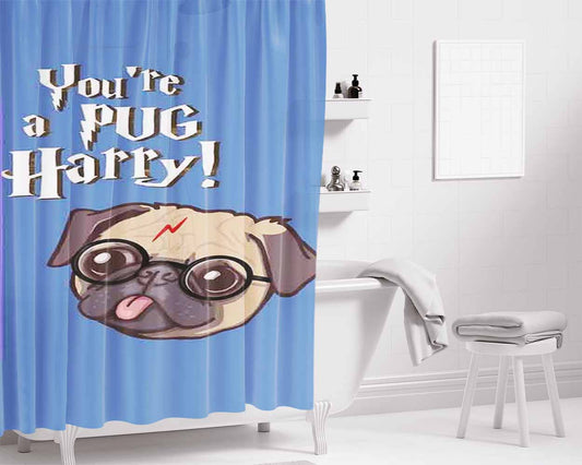 Harry Pug Bathroom Shower Curtain Fabric Waterproof | 66 X 72 Inch