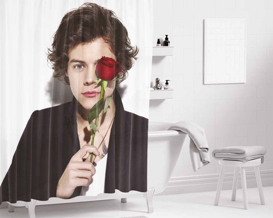 Harry Styles Rose Bathroom Shower Curtain Fabric Waterproof | 66 X 72 Inch