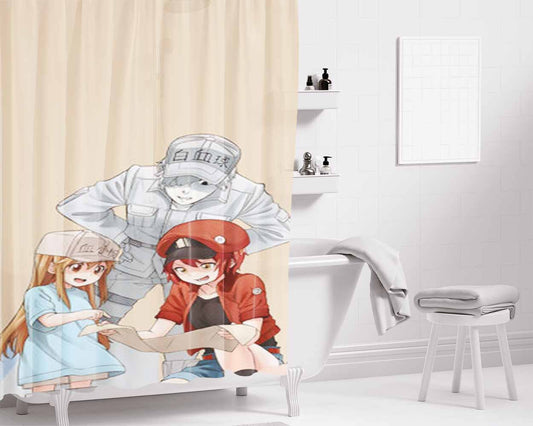 Hataraku Saibou Bathroom Shower Curtain Fabric Waterproof | 66 X 72 Inch