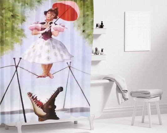 Haunted Mansion Stretching Painting Ballerina Bathroom Shower Curtain Fabric Waterproof | 66 X 72 Inch