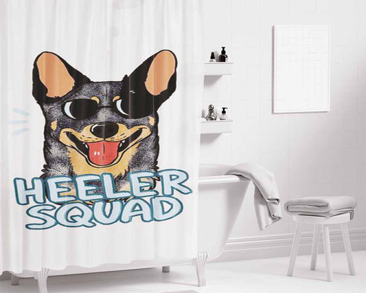 Heeler Squad Bathroom Shower Curtain Fabric Waterproof | 66 X 72 Inch