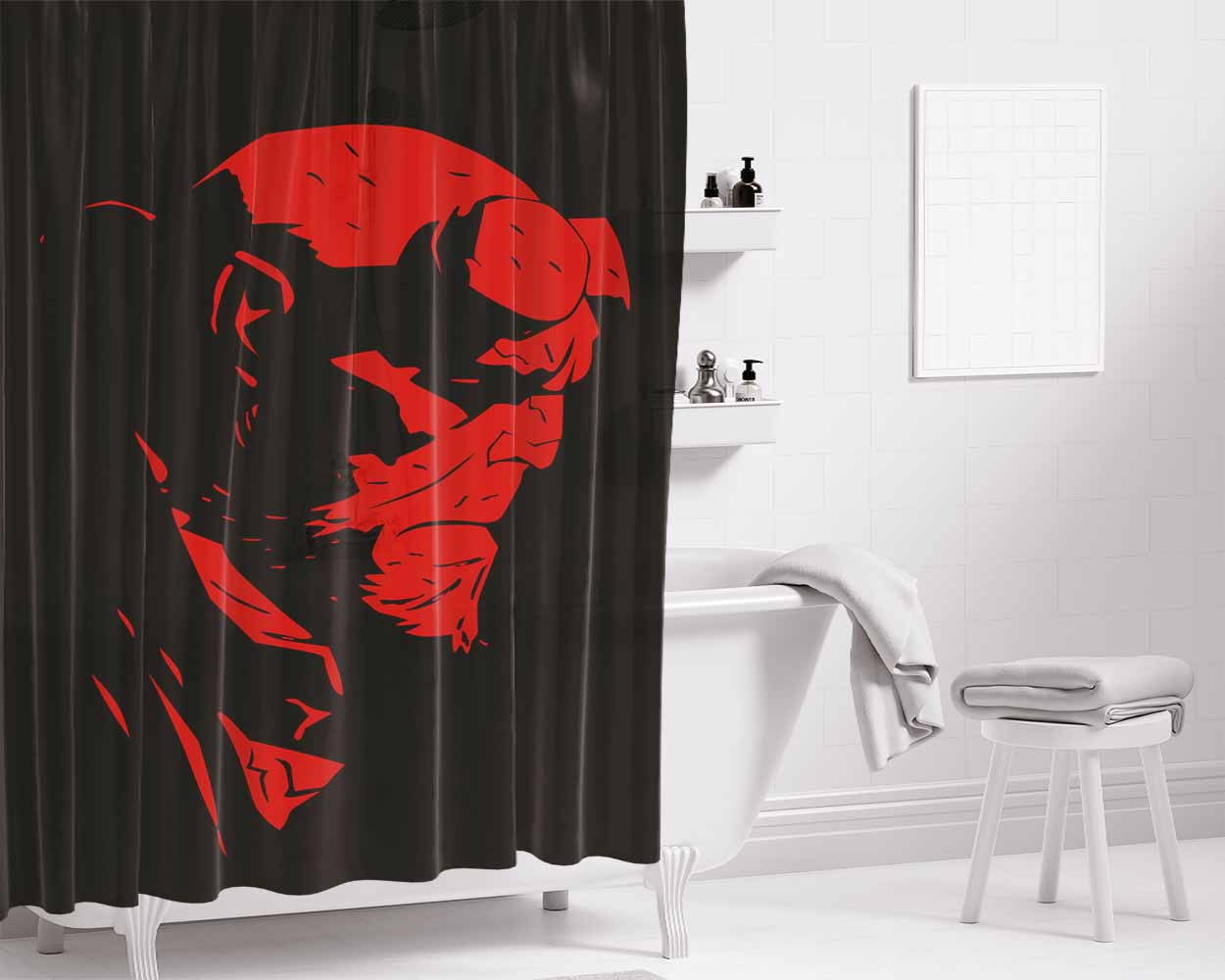 Hellboy Minimalistic Bathroom Shower Curtain Fabric Waterproof | 66 X 72 Inch