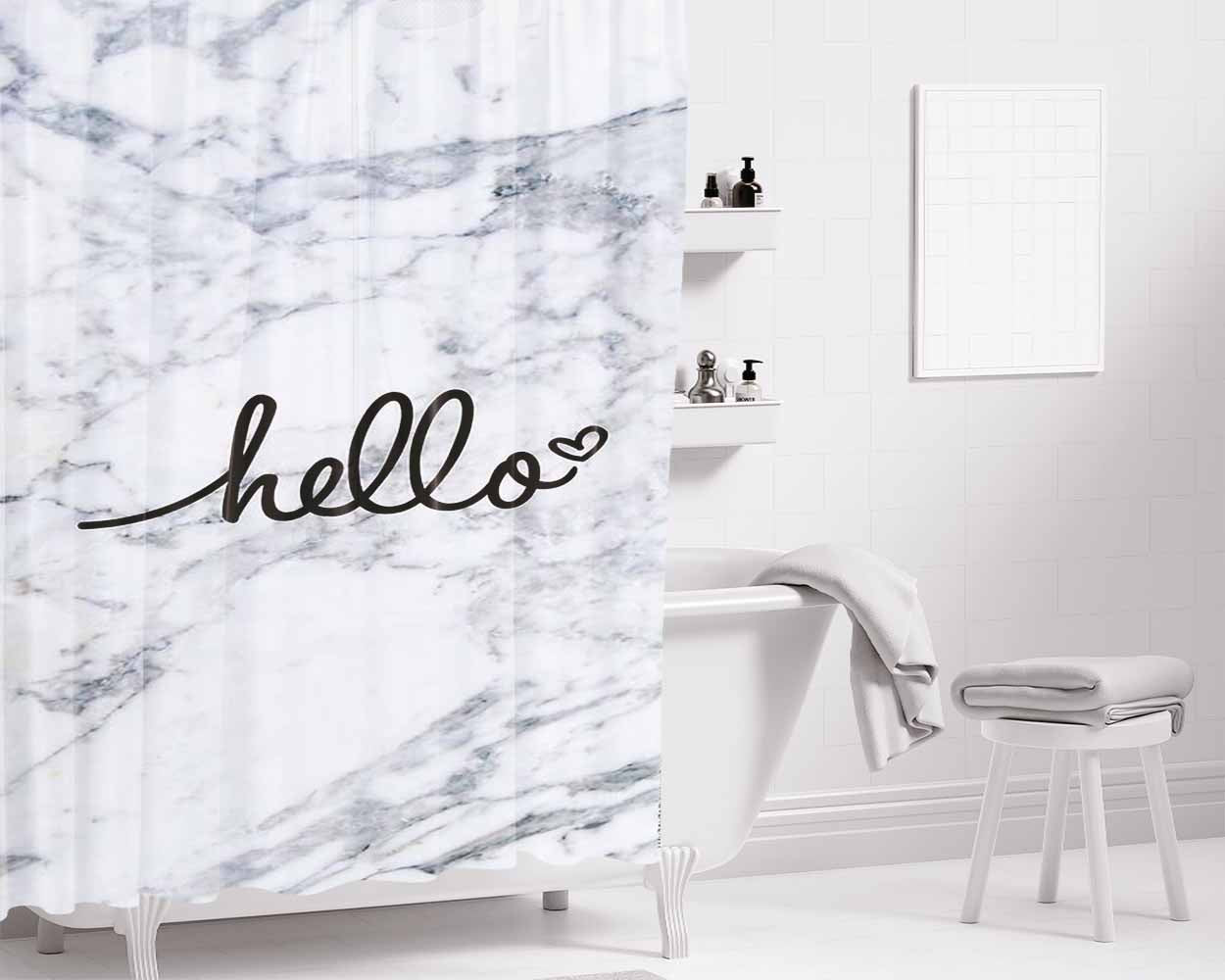Hello Marble Bathroom Shower Curtain Fabric Waterproof | 66 X 72 Inch