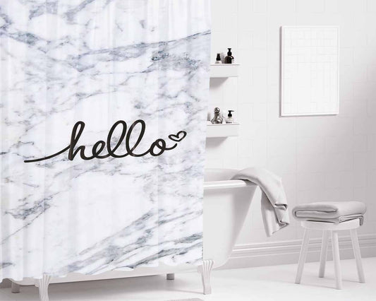 Hello Marble Bathroom Shower Curtain Fabric Waterproof | 66 X 72 Inch