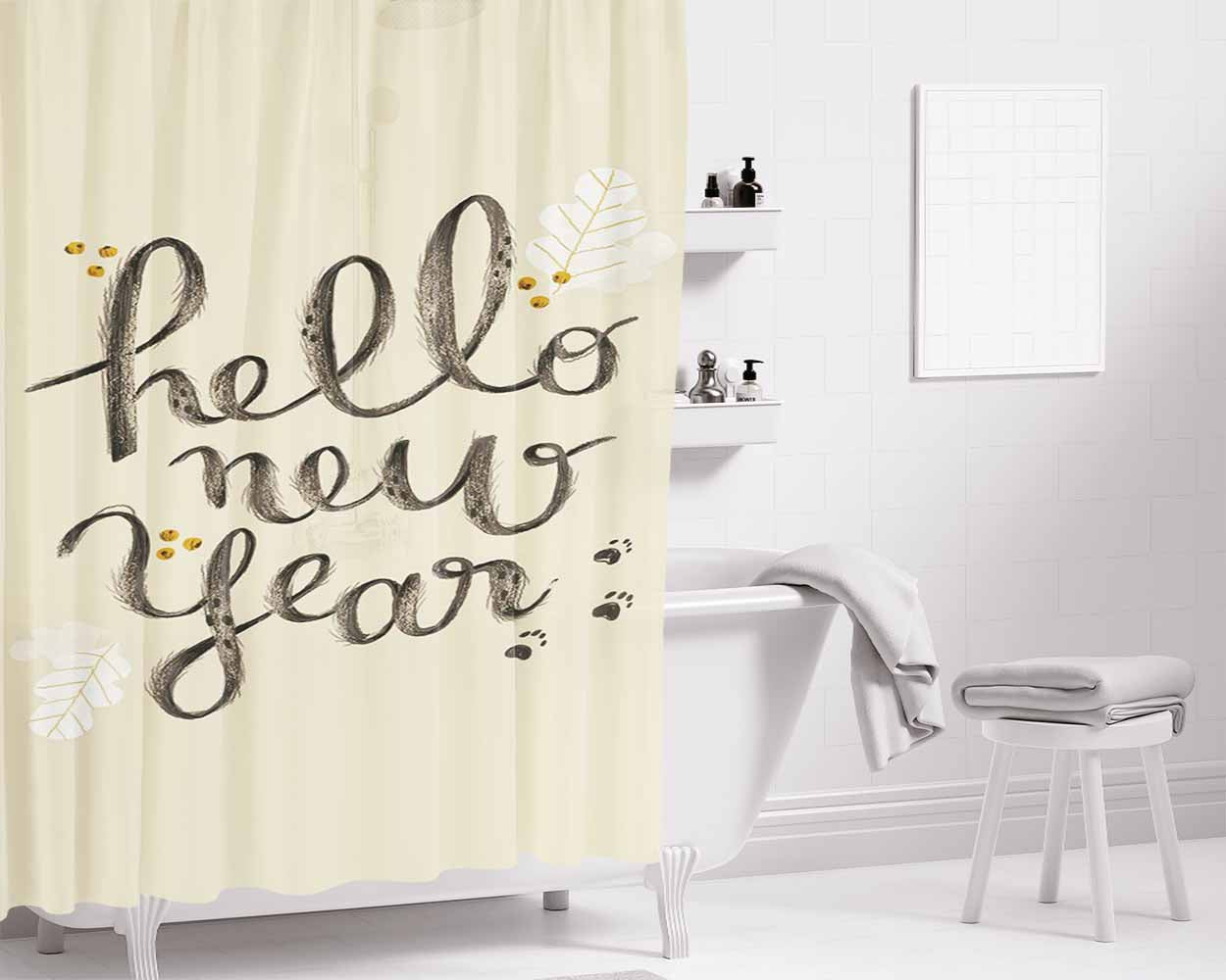 Hello New Years Bathroom Shower Curtain Fabric Waterproof | 66 X 72 Inch