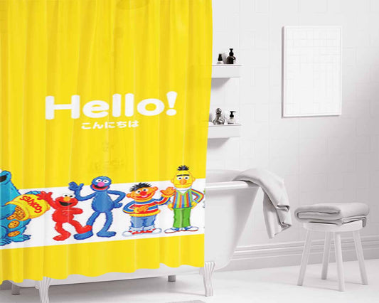 Hello Sesame Street From Japanese Bathroom Shower Curtain Fabric Waterproof | 66 X 72 Inch