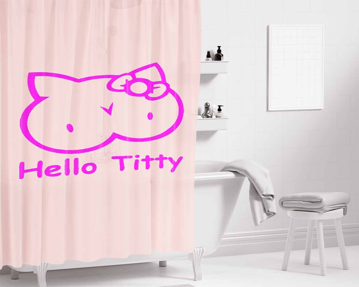 Hello Titty Bathroom Shower Curtain Fabric Waterproof | 66 X 72 Inch