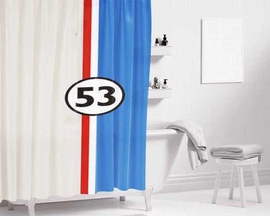 Herbie Racing Stripes Bathroom Shower Curtain Fabric Waterproof | 66 X 72 Inch