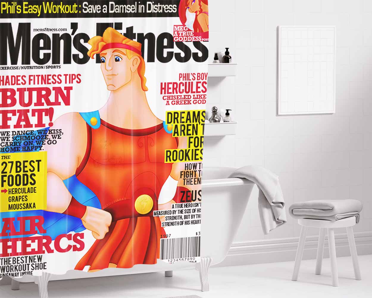 Hercules Magazine Bathroom Shower Curtain Fabric Waterproof | 66 X 72 Inch