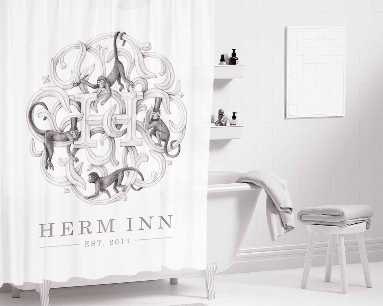 Herm Inn Est 2014 Bathroom Shower Curtain Fabric Waterproof | 66 X 72 Inch