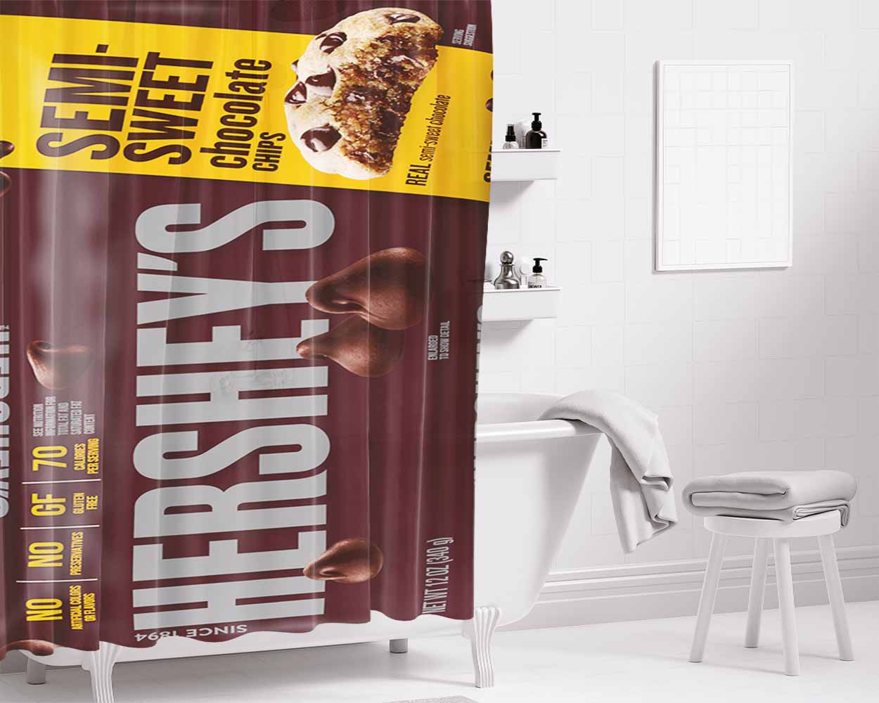 Hersheys Chocolate Candybar Bathroom Shower Curtain Fabric Waterproof | 66 X 72 Inch