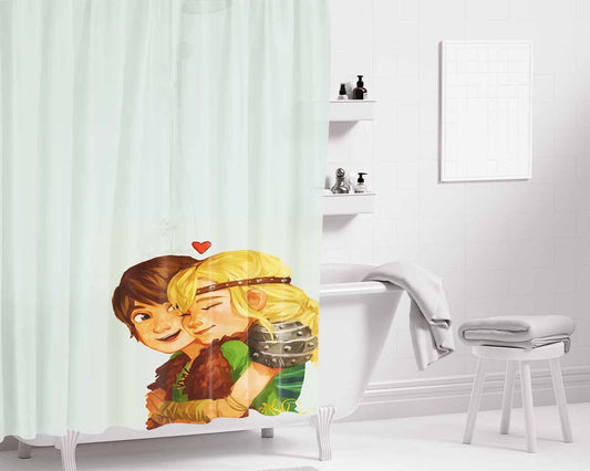 Hiccup And Astrid Love Bathroom Shower Curtain Fabric Waterproof | 66 X 72 Inch