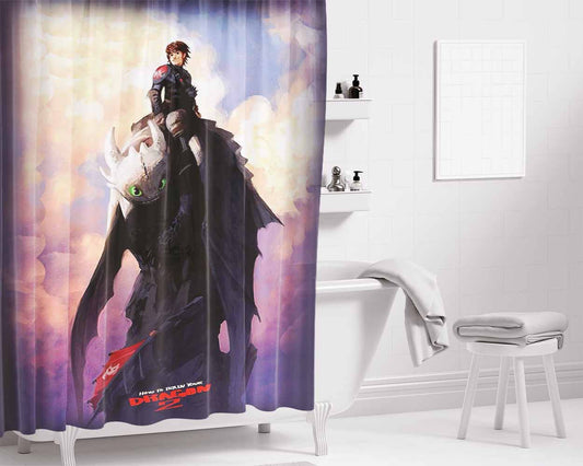 Hiccup And Toothless Bathroom Shower Curtain Fabric Waterproof | 66 X 72 Inch