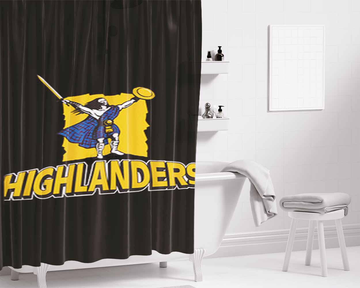 Higlanders Logo Black Bathroom Shower Curtain Fabric Waterproof | 66 X 72 Inch
