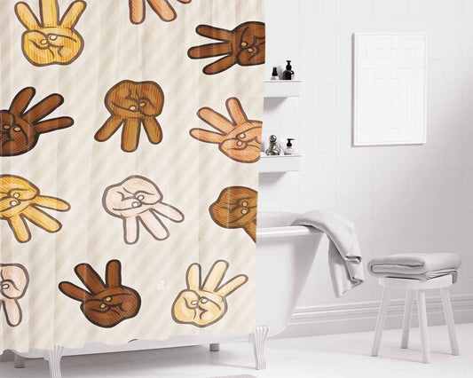 Hiiipower Hands Pattern Bathroom Shower Curtain Fabric Waterproof | 66 X 72 Inch