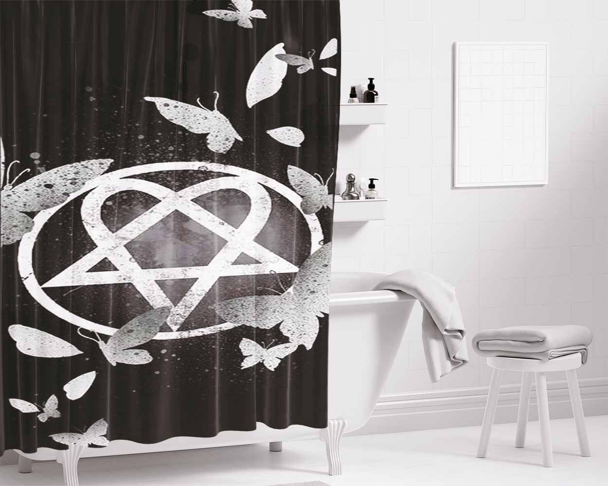 Him Band Heartagram Icon Bathroom Shower Curtain Fabric Waterproof | 66 X 72 Inch