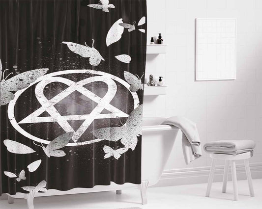 Him Band Heartagram Icon Bathroom Shower Curtain Fabric Waterproof | 66 X 72 Inch