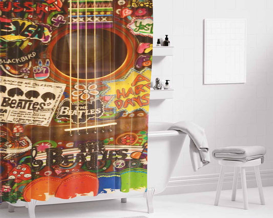 Hippie Guitar Bathroom Shower Curtain Fabric Waterproof | 66 X 72 Inch