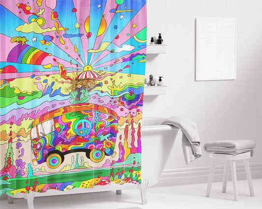 Hippie Magic Bus Bathroom Shower Curtain Fabric Waterproof | 66 X 72 Inch