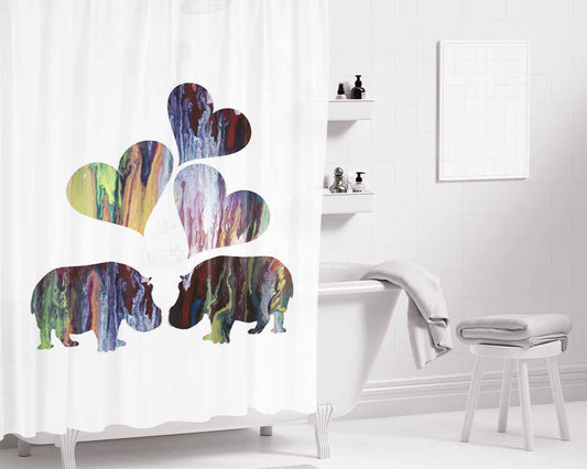 Hippo Art Bathroom Shower Curtain Fabric Waterproof | 66 X 72 Inch