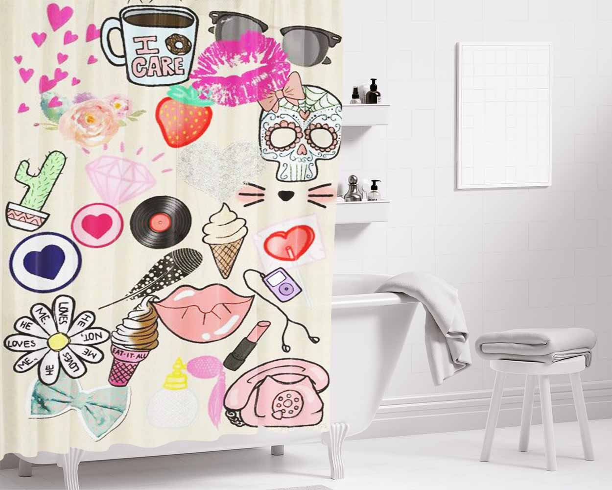 Hipster Low Action Bathroom Shower Curtain Fabric Waterproof | 66 X 72 Inch