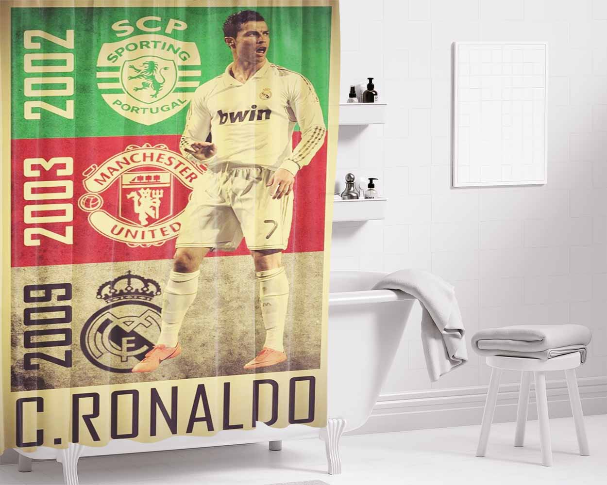 History Cristiano Ronaldo Bathroom Shower Curtain Fabric Waterproof | 66 X 72 Inch