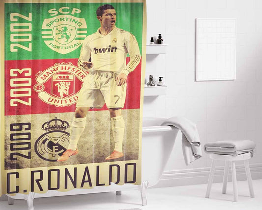History Cristiano Ronaldo Bathroom Shower Curtain Fabric Waterproof | 66 X 72 Inch