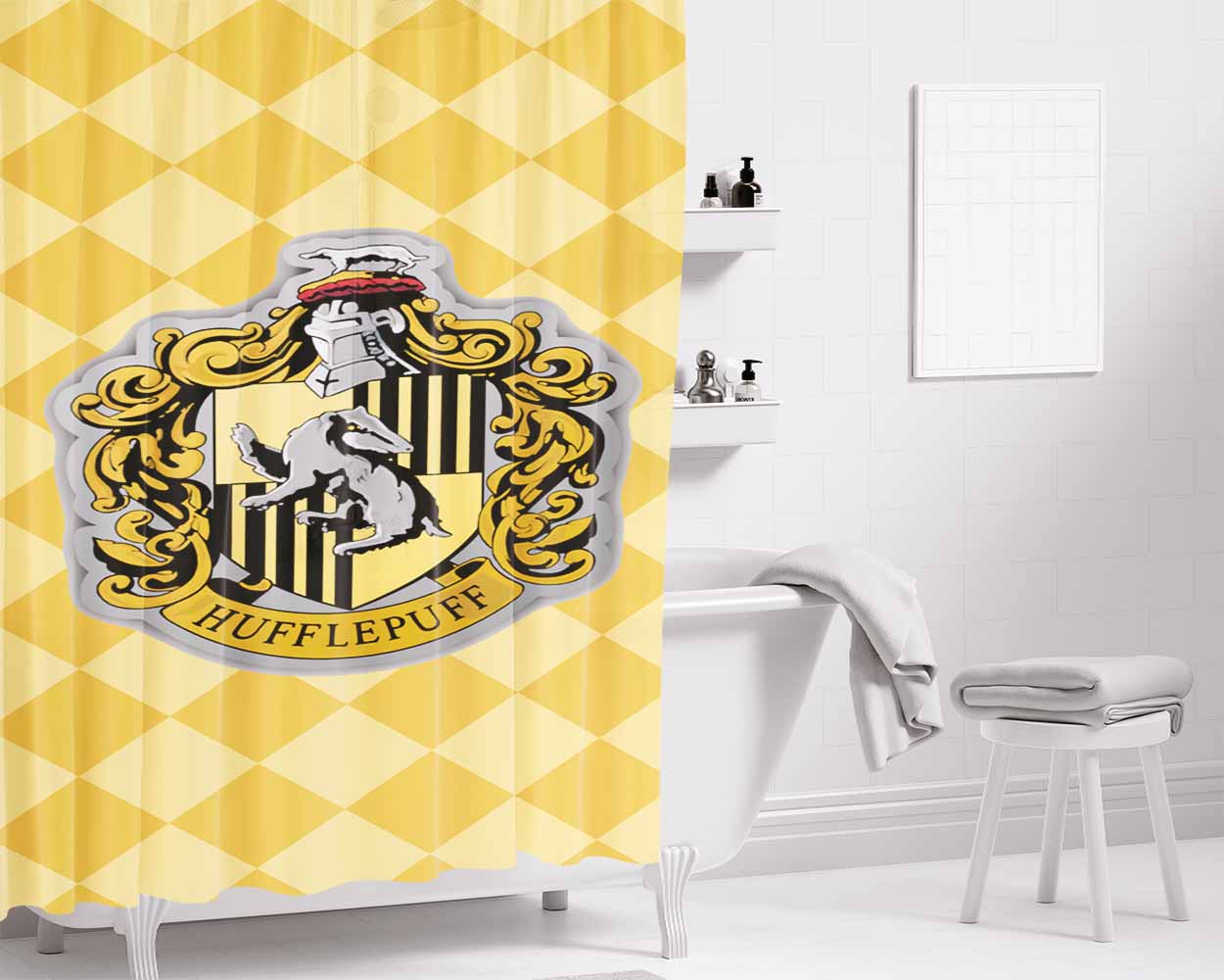 Hoghwart School Hufflepuff Bathroom Shower Curtain Fabric Waterproof | 66 X 72 Inch