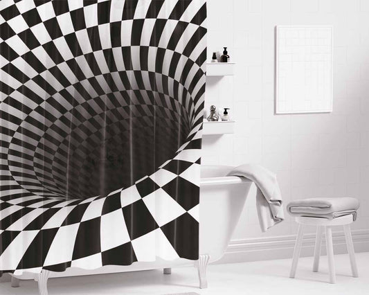 Hole Black White- Bathroom Shower Curtain Fabric Waterproof | 66 X 72 Inch