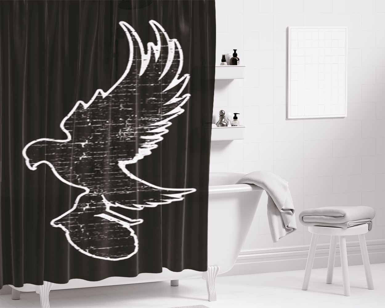Hollywood Undead Bird Logo Black White Bathroom Shower Curtain Fabric Waterproof | 66 X 72 Inch