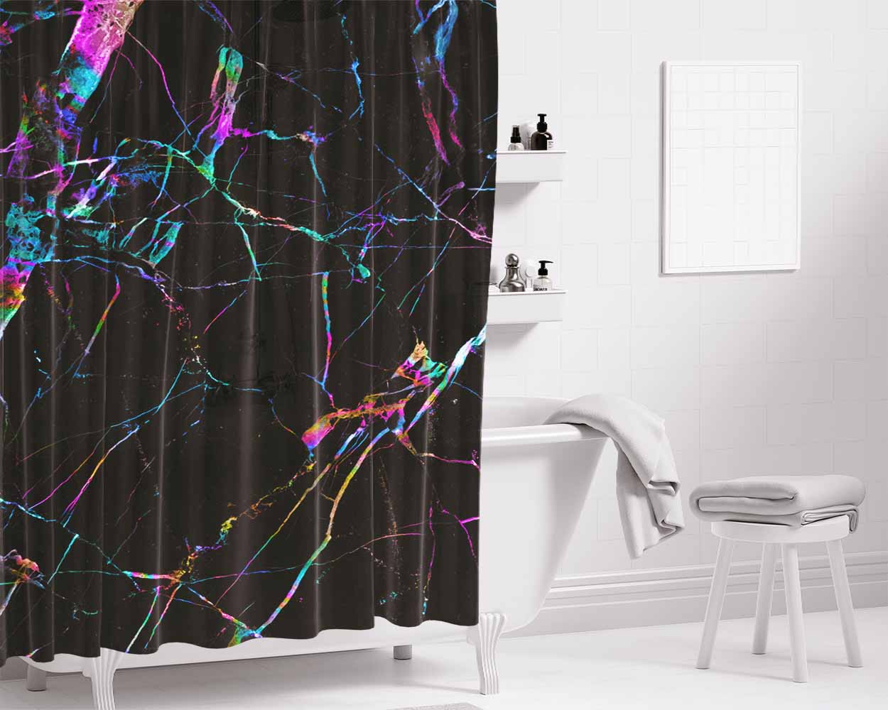 Holographic Marble Bathroom Shower Curtain Fabric Waterproof | 66 X 72 Inch