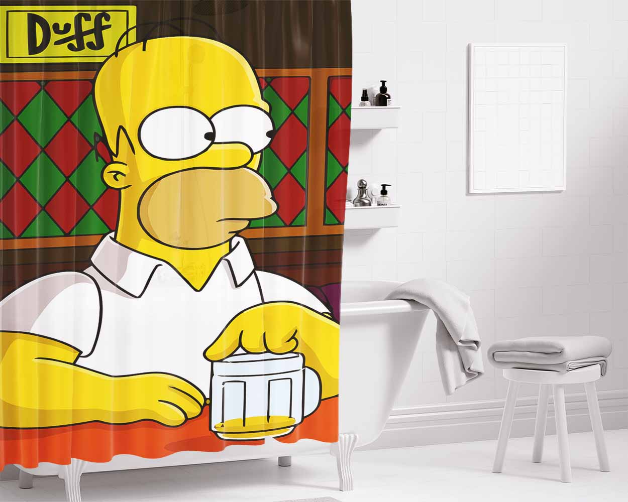 Homer Simpson Cartoon Bathroom Shower Curtain Fabric Waterproof | 66 X 72 Inch