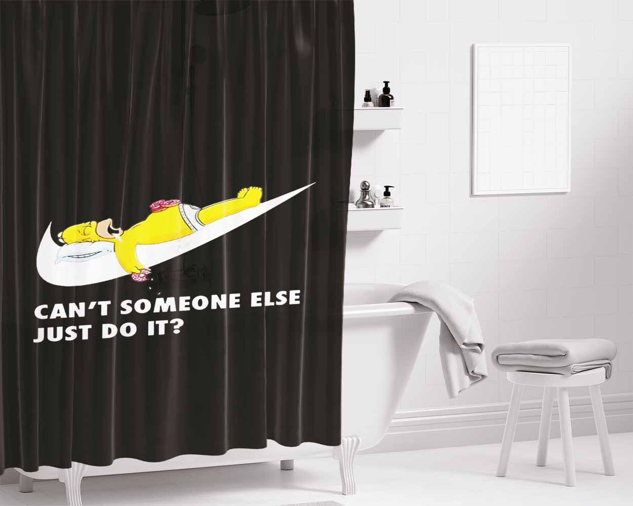 Homer Simpson Nike Black Bathroom Shower Curtain Fabric Waterproof | 66 X 72 Inch
