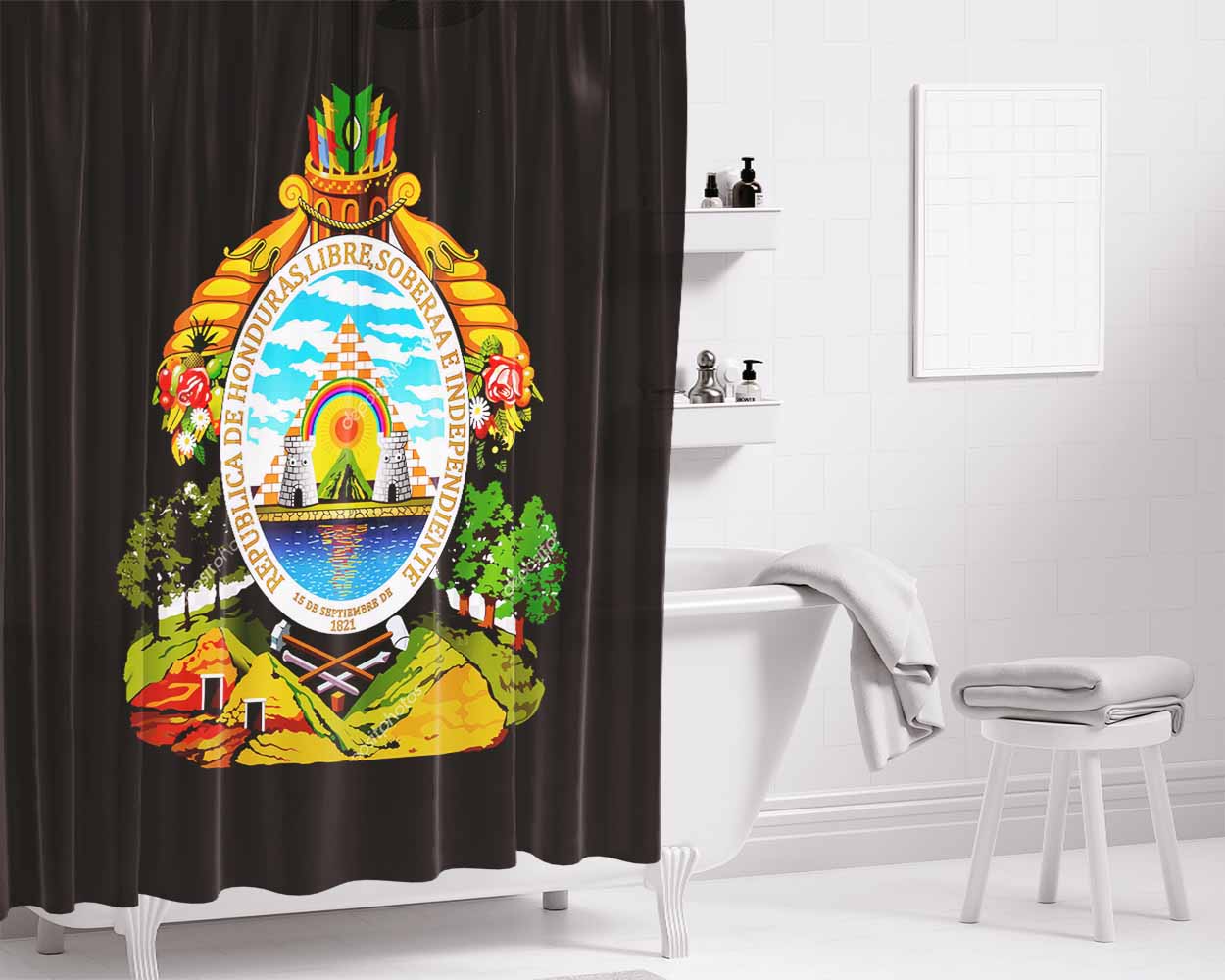 Honduras Symbol Coat Of Arms Bathroom Shower Curtain Fabric Waterproof | 66 X 72 Inch