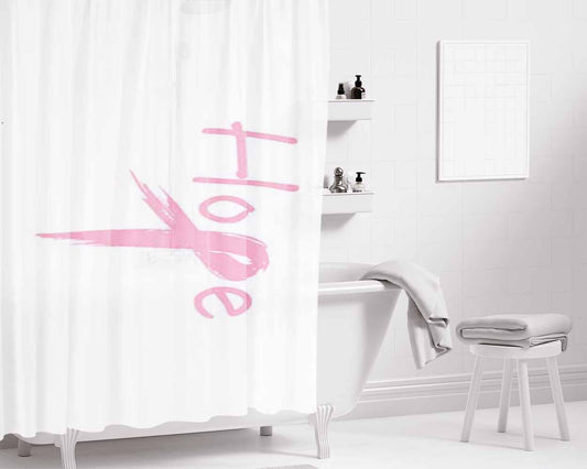 Hope Pink Ribbon Bathroom Shower Curtain Fabric Waterproof | 66 X 72 Inch