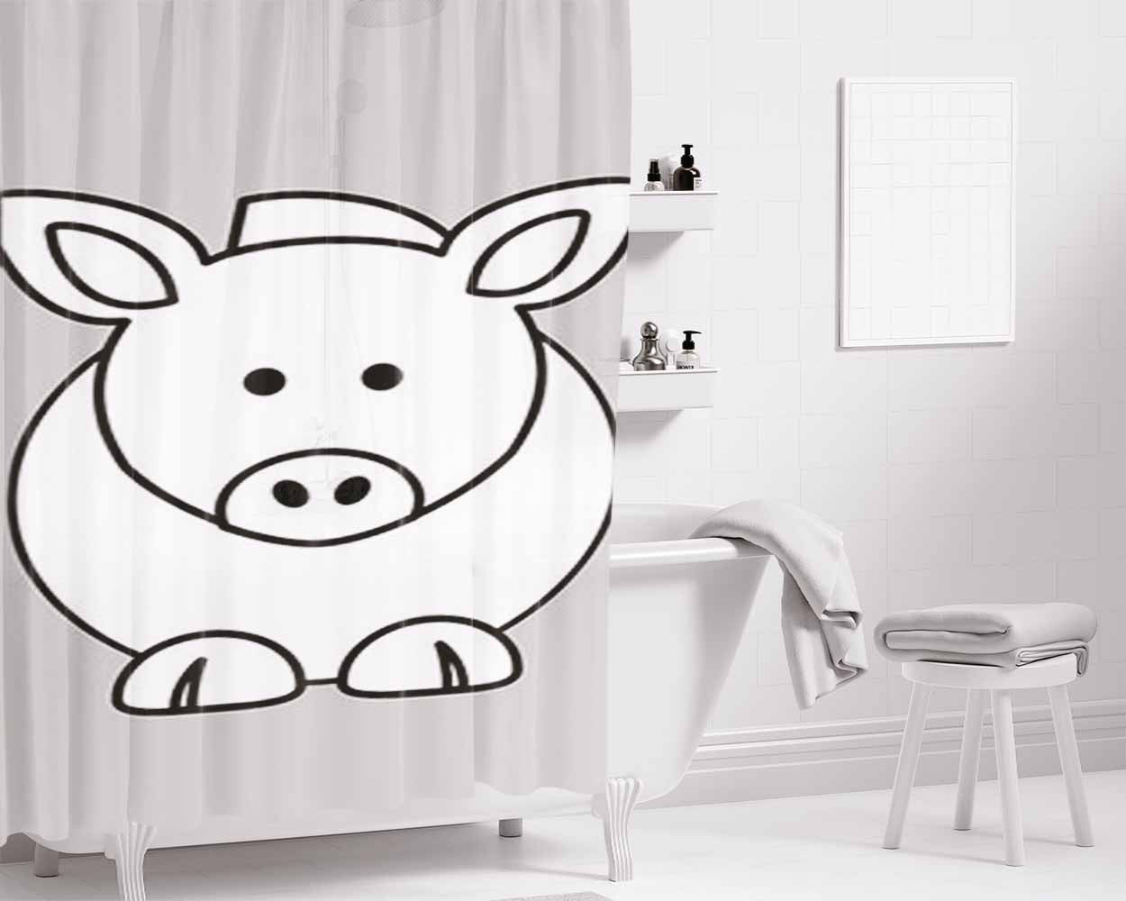 Horse Coloring Clip Art Bathroom Shower Curtain Fabric Waterproof | 66 X 72 Inch