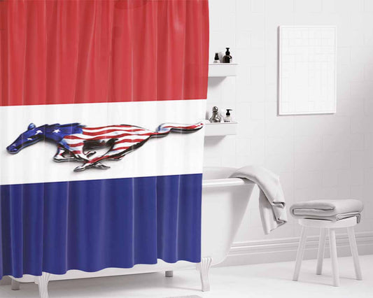 Horse Flag America Bathroom Shower Curtain Fabric Waterproof | 66 X 72 Inch