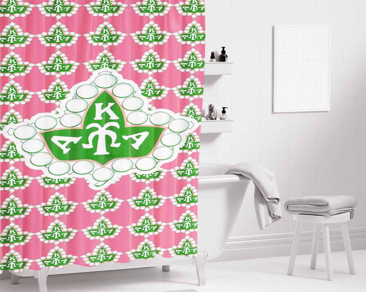 Hot Aka Pink And Green Bathroom Shower Curtain Fabric Waterproof | 66 X 72 Inch