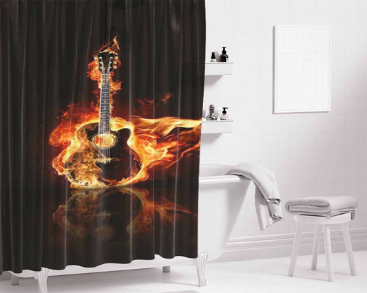 Hot Guitar Flame Bathroom Shower Curtain Fabric Waterproof | 66 X 72 Inch