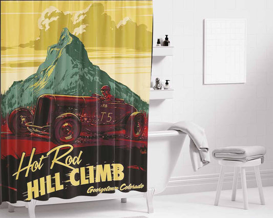 Hot Rod Hill Climb Bathroom Shower Curtain Fabric Waterproof | 66 X 72 Inch