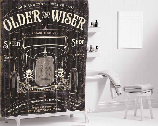 Hot Rods Factory Vintage Retro Bathroom Shower Curtain Fabric Waterproof | 66 X 72 Inch